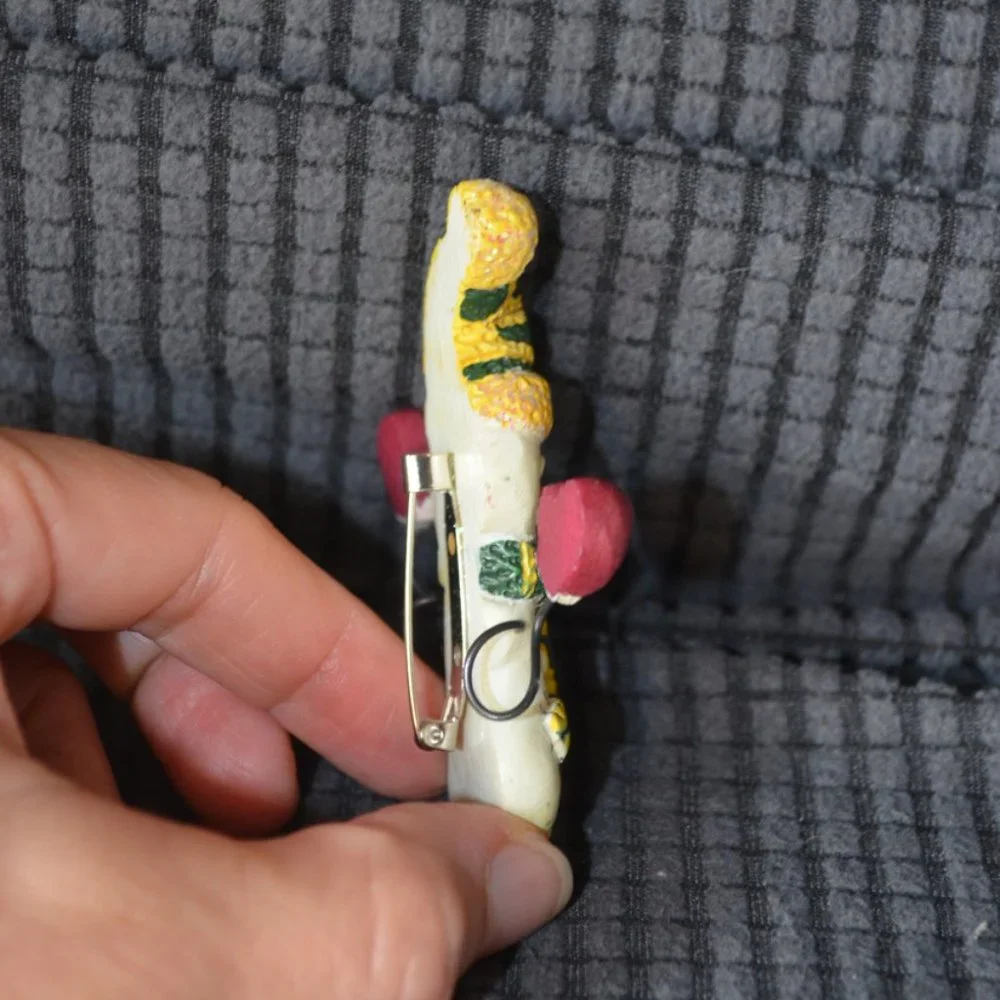 Vintage Clay Pin Brooch SnowMan Hat Wire arms Hand- painted 3'
